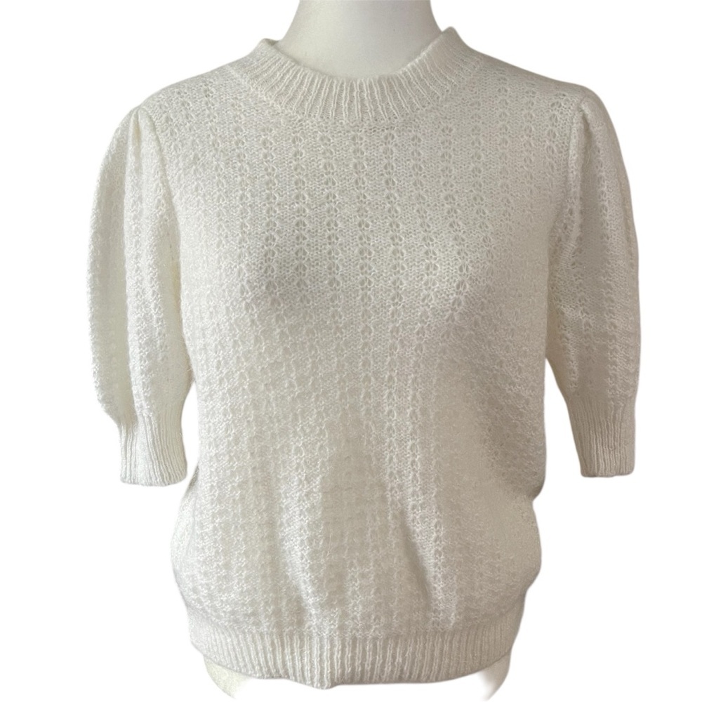Sara Corsi White Pointelle Knit Mohair Blend Blouse US S